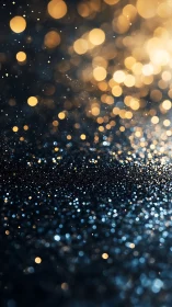 Bokeh glitter field with warm golden highlights on dark ground.
