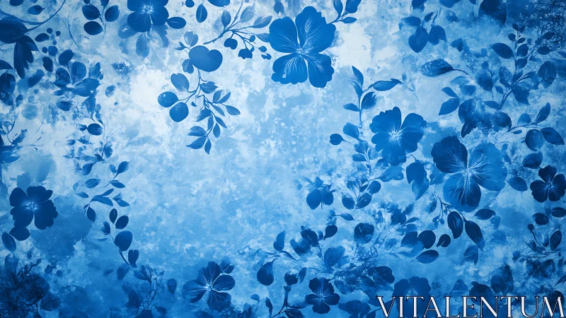 Blue floral pattern with layered botanical silhouettes.