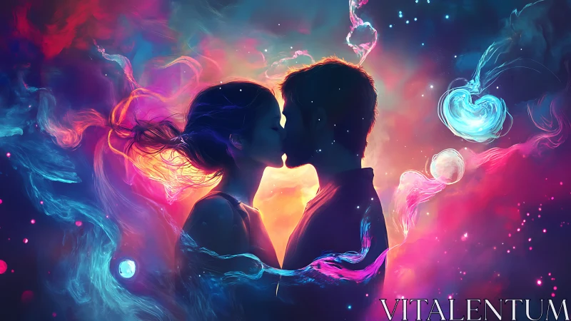 Silhouetted figures backlit by luminous energy fields