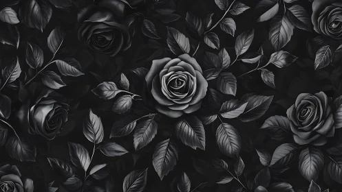 Monochromatic Roses Dance Through Velvet Darkness.