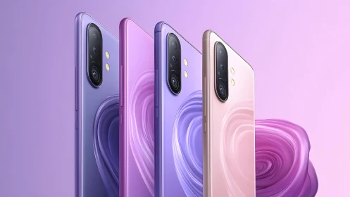 Trio of Stylish Gradient Smartphones with Modern Minimalist Design.