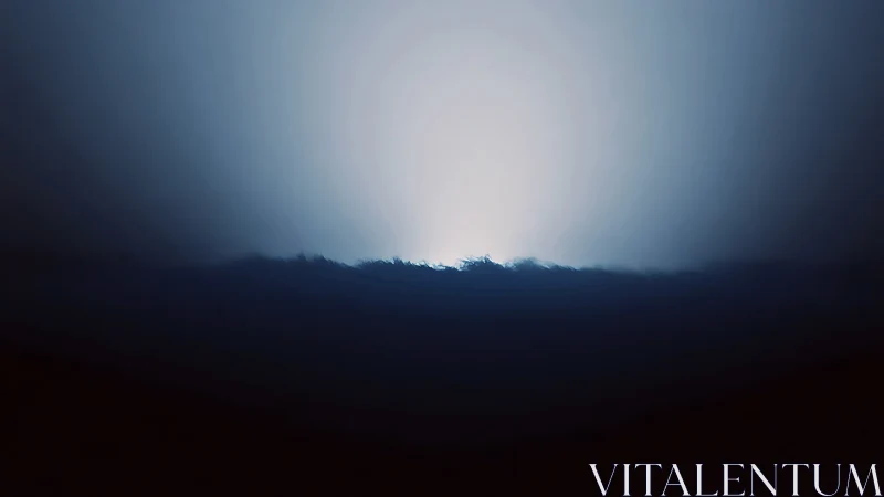 Backlit horizon silhouette with diffuse blue gradient light.