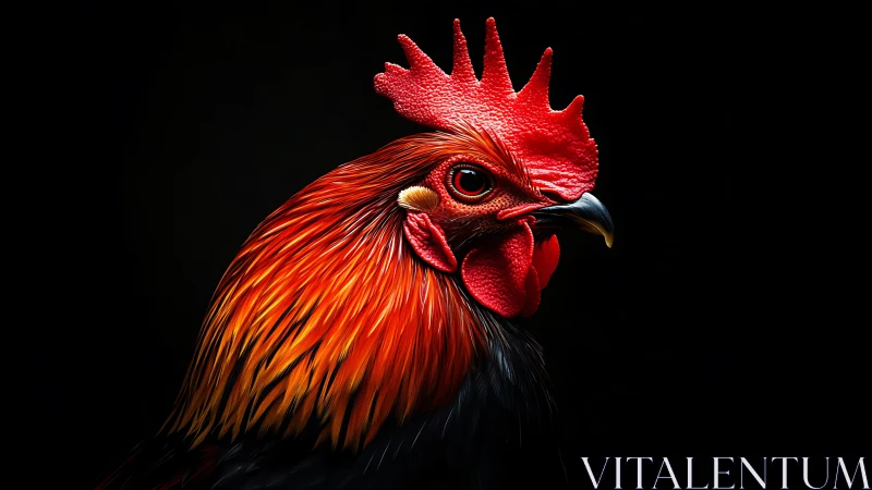 Red Rooster Profile Study with Dramatic Dark Background