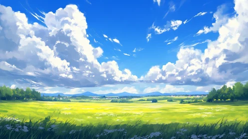 Cloud kingdoms drift lazily above a sunlit summer plain