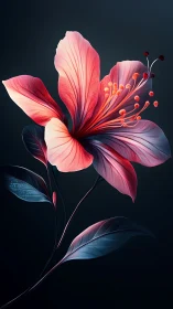 Pink hibiscus flower with gradient petals rendered on dark background