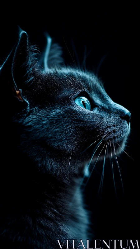 Feline Profile with Luminous Iris in High-Contrast Low-Key Lighting