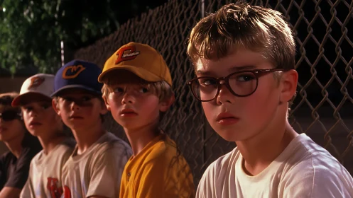 Shallow-depth sideline portrait isolates thoughtful boy in glasses