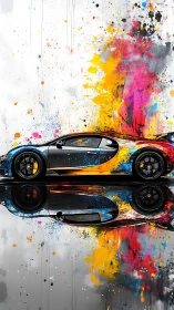 Color-splashed supercar daydreams across a mirrored street