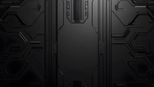 Futuristic black geometric panel with sleek sci-fi design elements.