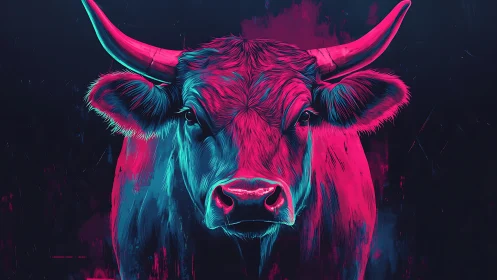 Neon horned wanderer stares down the midnight canvas