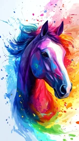 Vibrant rainbow horse portrait bursts with fluid color.