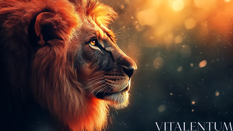 Golden light crowns a thoughtful lion&rsquo;s gentle gaze.