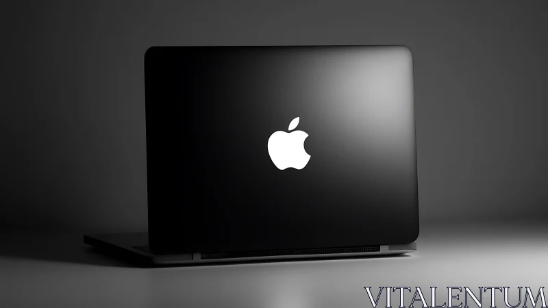 Matte black Apple laptop with centered logo under controlled rim lighting