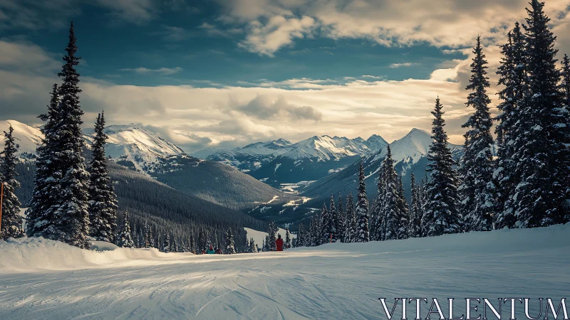 Snowy mountain trail drifting toward quiet alpine peaks.