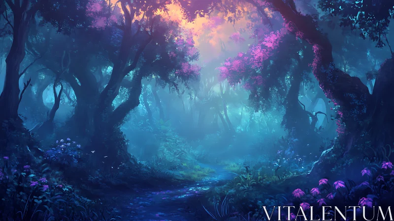 Luminescent Forest Corridor with Bioluminescent Flora.