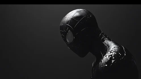 Moody black-suited hero in a quiet, thoughtful moment.