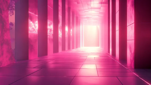 Neon Pink Corridor with Glowing Light Tunnel.