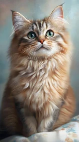 Tabby cat portrait with blue eyes against neutral background