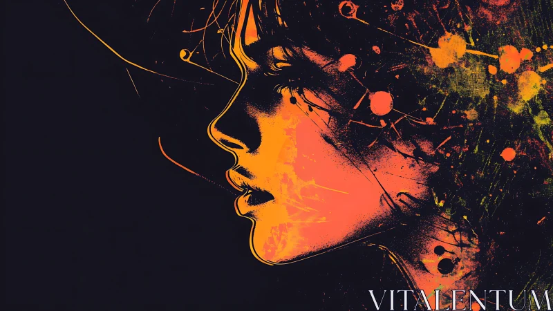 Profile of female face rendered in neon splatter lighting