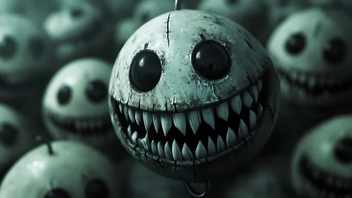 Corroded spherical grin units with clustered dental arrays.