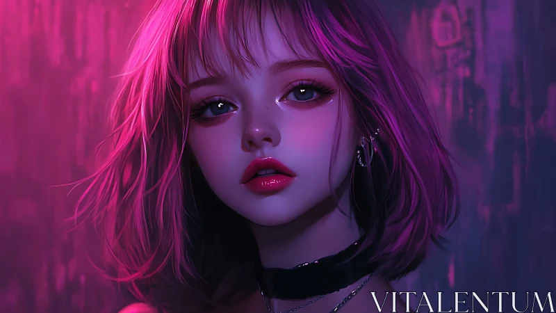 Neon-lit digital portrait with cinematic magenta rim lighting.