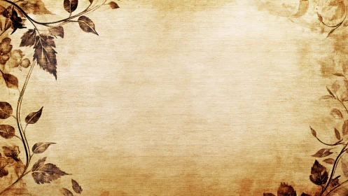 Vintage floral parchment with soft leaves framing space.