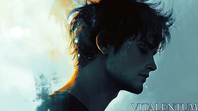 Profile portrait of young man in stylized side lighting