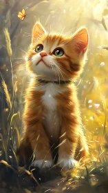 Golden Kitten Catches Sunlight and Butterfly Dreams