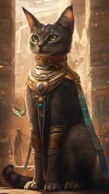 Regal temple cat silently crowns the sands of forgotten gods