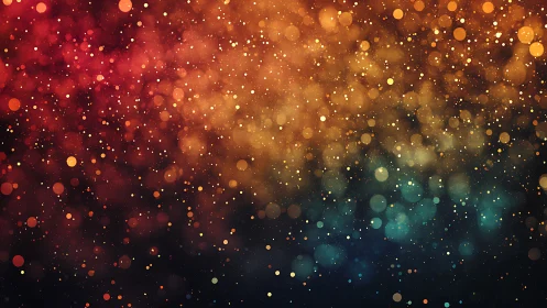 Defocused bokeh particle field shows warm to cool gradient spectrum