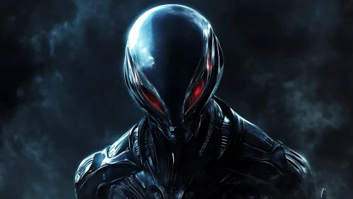 Chrome-eyed sentinel watches the void with burning patience