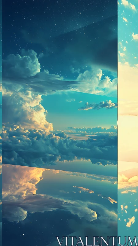 Layered celestial clouds in mirrored atmospheric planes.