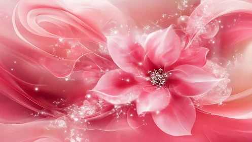 Radiant Pink Flower with Swirling Lights and Particles.