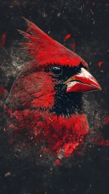 Crimson cardinal portrait bursting with bold, inky texture.