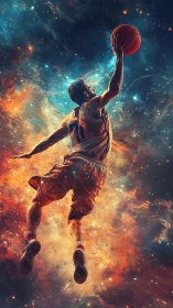 Cosmic vertical leap in dynamic digital painting composition.