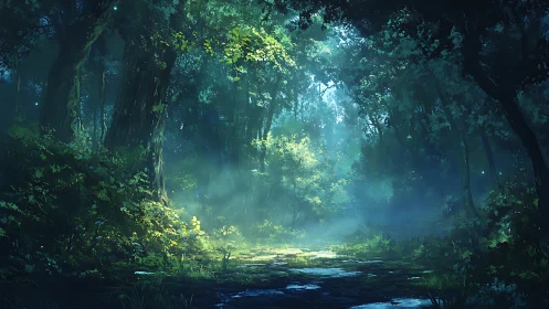 Luminous Forest Portal Glows Where Mist and Twilight Dance
