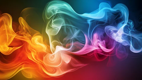 Vibrant color smoke waves flow across a dark abstract space