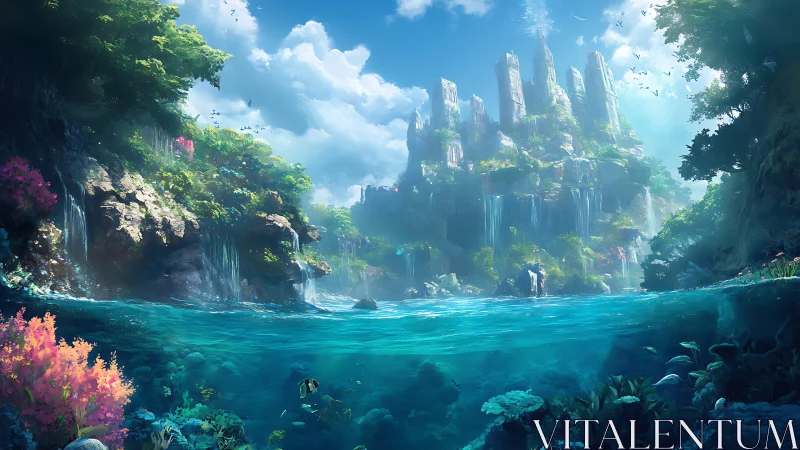 Sunken Majesty: Where Ancient Towers Meet Aquamarine.