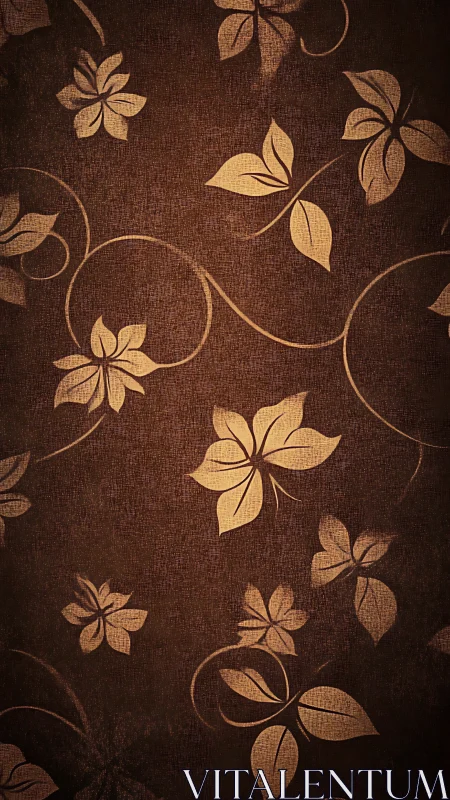 Vintage brown floral wallpaper with swirling vine motifs.