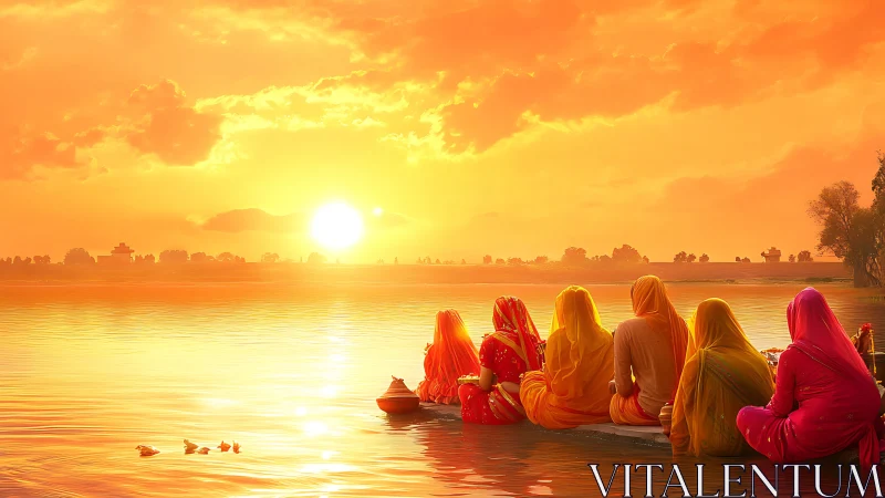 Sun-kissed river gathering in radiant sunset colors.