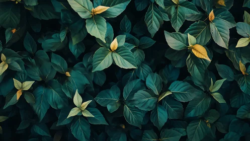 Dense foliage shows overlapping green leaves with yellow tips