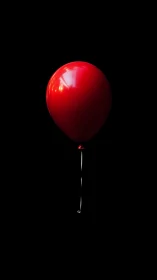 Red balloon minimalism on black with high contrast lighting.