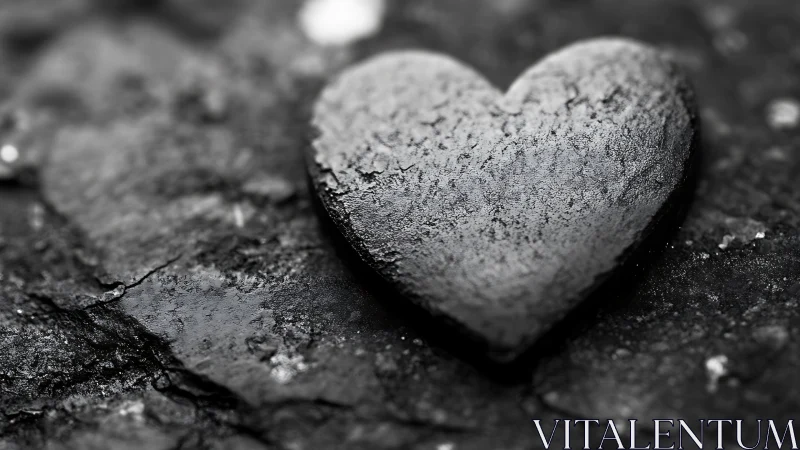Heart-shaped stone sculptured in monochrome with textured granular surface detail.