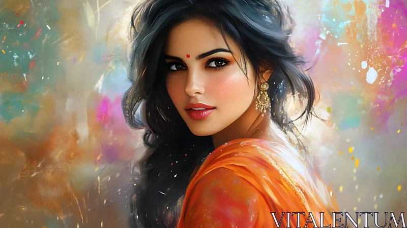 Radiant gaze slips through a storm of softly blurred colors