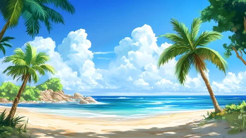 Tropical Beach Paradise with Palm Trees and Azure Waters