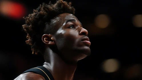 Dramatic sidelit portrait isolates focused basketball athlete