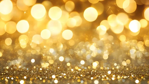 Golden bokeh lights glow softly in a sparkling blur