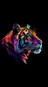 Chromatic vector tiger profile renders angular neon fur planes