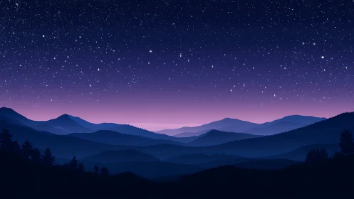 Midnight mountains breathe softly beneath a violet sky