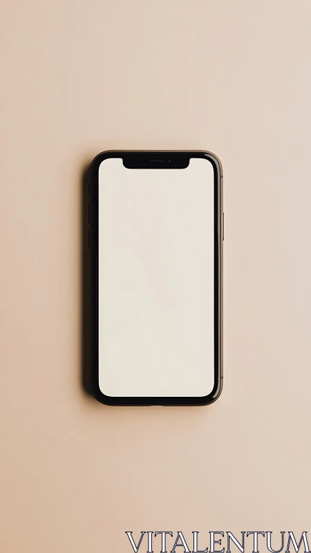 Black smartphone with blank white screen on beige background.